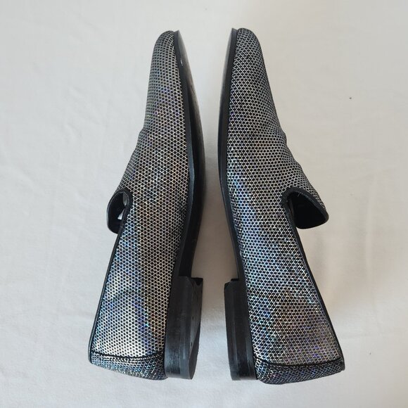 WALK LONDON Men's Leather Silver Glitter Casual Party Disco Loafers Slip-On - Picture 6 of 12
